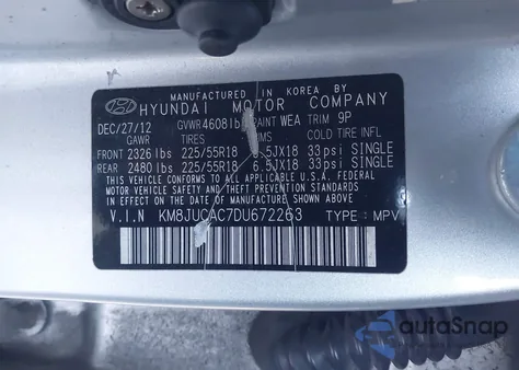 2013 Hyundai Tucson Limited z USA, uszkodzony, nr VIN KM8JUCAC7DU672263